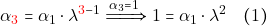 \[\alpha_{\mathbin{\color{red}3}} = \alpha_1 \cdot\lambda^{\mathbin{\color{red}3} - 1} \xRightarrow{\alpha_{3}=1}1 = \alpha_1 \cdot\lambda^2 \quad (1)\]