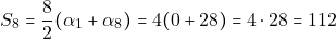 \[S_8 = \dfrac{8}{2}(\alpha_1 + \alpha_8) = 4(0 + 28) = 4 \cdot 28 = 112\]