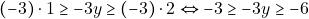 \[(-3) \cdot 1 \geq -3y \geq (-3) \cdot 2 \Leftrightarrow -3 \geq -3y \geq -6\]