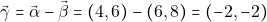 \[\vec{\gamma}=\vec{\alpha}-\vec{\beta}=(4,6)-(6,8)=(-2,-2)\]